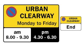 Urban clearway sign showing the restrictions.